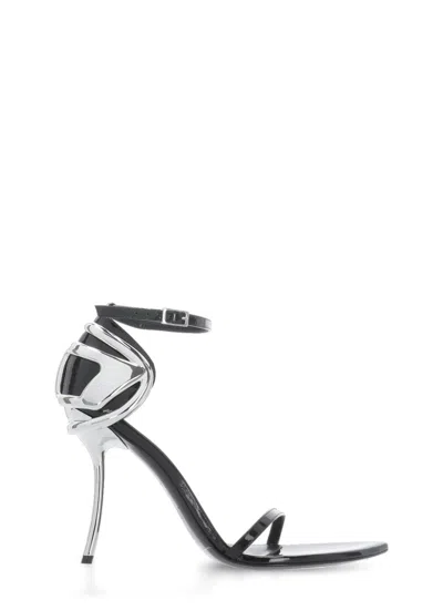 DIESEL D TEN&HALF P SANDALS IN BLACK PATENT LEATHER