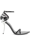 Diesel High Heel Open Toe Sandal With Metallic Detail In Silber