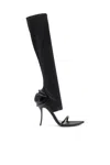 Diesel D-ten & Half-stiletto Knee Boot Sandals In Stretch Satin In Black