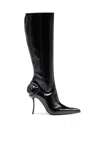 Diesel D-ten & Half-glossy Knee-high Boots With Curved Heel In Black