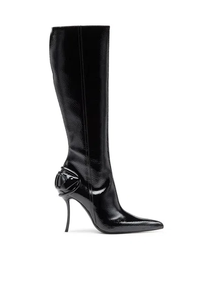 DIESEL D-TEN & HALF-GLOSSY KNEE-HIGH BOOTS WITH CURVED HEEL