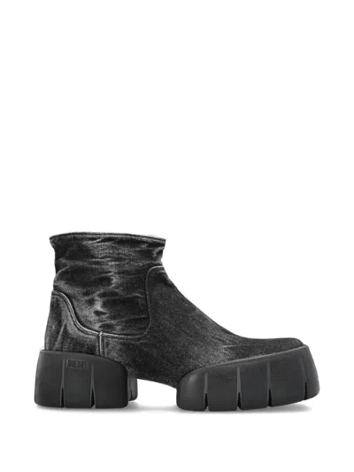 Diesel D-tex Platform Ankle Boots In Black