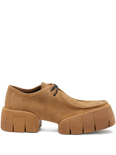 Diesel D-tex Wb Suede Rubber Derby Shoes In Burgundy