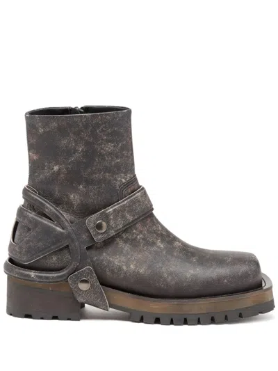 Diesel D-texan-harness Boots In Distressed Leather In Brown