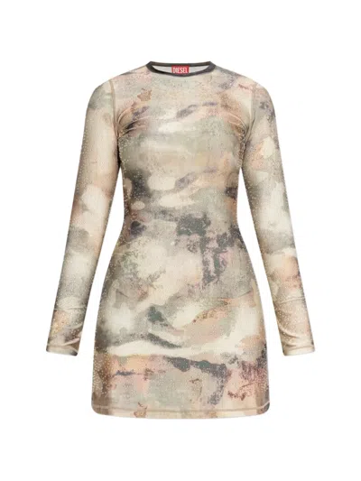 Diesel D-uplo Long-sleeve Mini Dress In Neutral