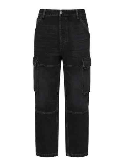 Diesel D-uty-cargo Black Cargo Jeans With Multi-pocket Design