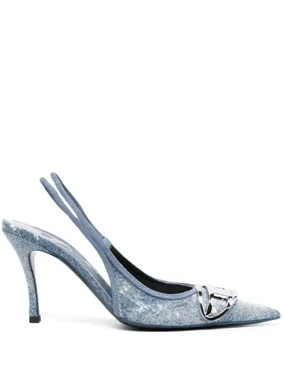 Diesel D-venus 80mm Denim Slingback Pumps In Navy