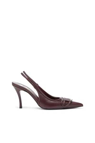 DIESEL D-VENUS-BURGUNDY SLINGBACK PUMPS IN NAPPA LEATHER