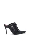 Diesel D-venus-heeled Mules In Sun-faded Denim In Black