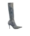 Diesel Sculpted Heel Knee-high Metallic Pointed Stiletto In Blue