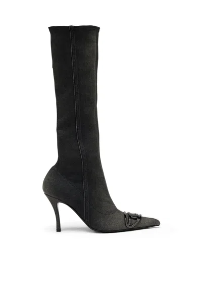 Diesel D-venus-knee-high Boots In Stretch Denim In Black