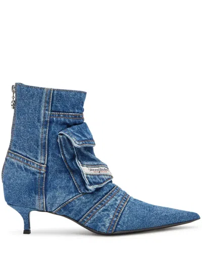Diesel D-venus-stivaletto Cargo In Denim Washed In Blu