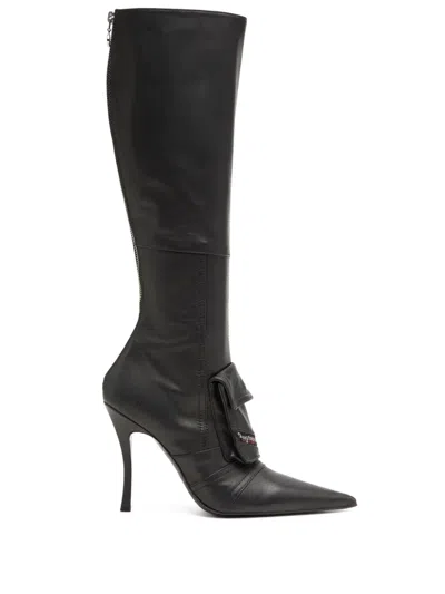Diesel D-venus Pocket Leather Knee-high Boots In Black