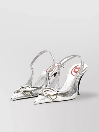Diesel D-venus 80mm Leather Slingback Pumps In Silver