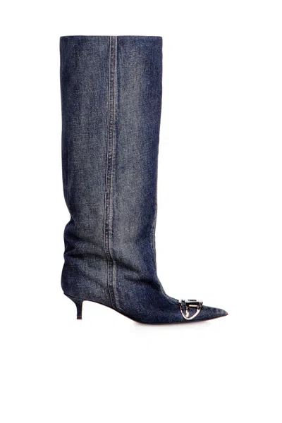 Diesel D-venus-slouchy Knee-high Boot In Denim In Blue