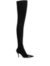 Diesel Pointed-toe Thigh-high Denim Boots In Black