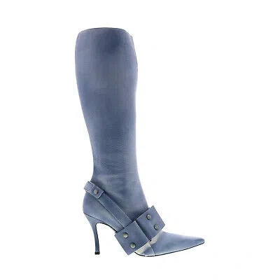Pre-owned Diesel D-venus Wb Y03039-p0231-t6182 Womens Blue Leather Knee High Boots
