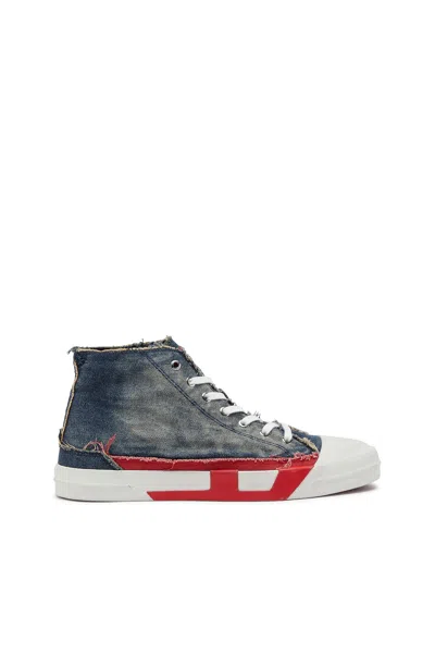Diesel D-verse-high-top Sneakers In Denim With D Logo In Blue