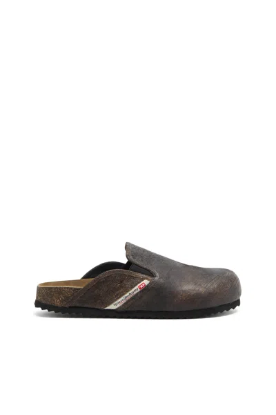Diesel D-woodstock-clogs In Crackle-effect Suede In Gray