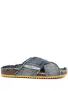 Diesel D-woodstock Cross Frayed Sandals In Blue