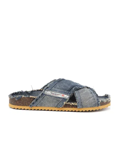 Diesel D-woodstock-crossover Denim Slides In Blue