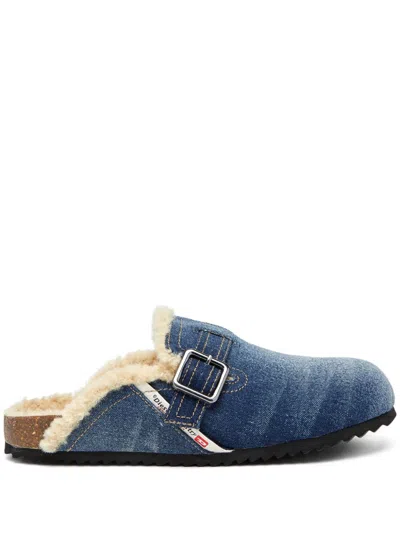 Diesel D-woodstock Denim Slippers In Ha378