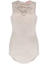 Diesel Distressed Cotton Mini Dress With Edgy Silhouette In Neutrals