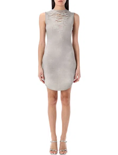 Diesel Short Cotton Dress With Tears In Beige