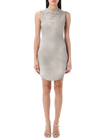 Diesel Short Cotton Dress With Tears In Beige