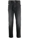 Diesel D-yennox Stonewashed Tapered Jeans In Black