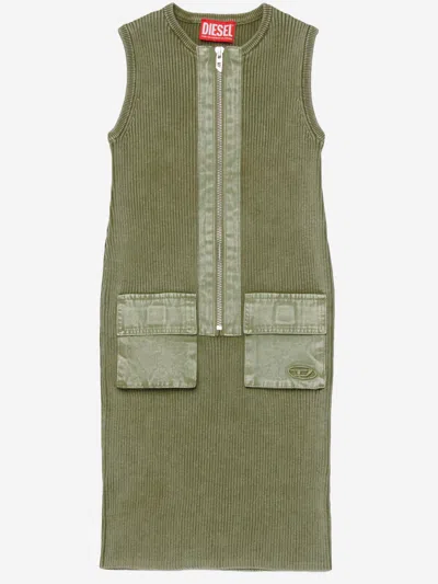 Diesel Kids' Dameryn Zip-fastening Pockets Dress In Green