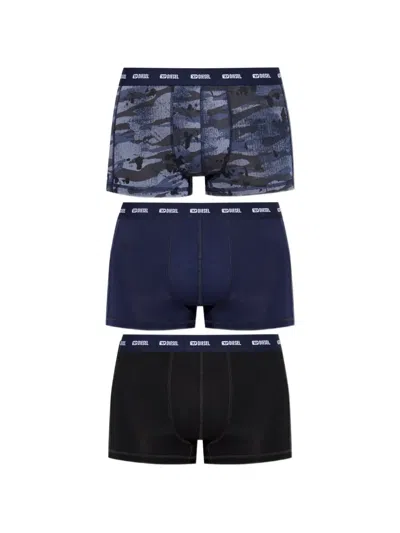 Diesel Damien-utlt 3-pack Logo-waistband Boxer Briefs In Blue