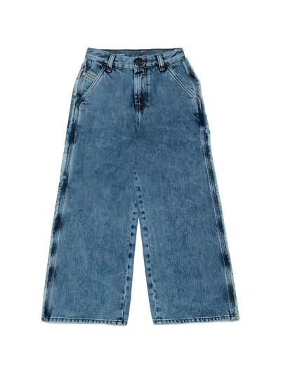Diesel Kids' D-argjx-work Embroidered Wide-leg Jeans In Blue