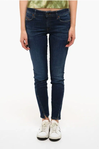Diesel Dark-washed D-jevel Slim-fitting Jeans With Low Waist In Blue