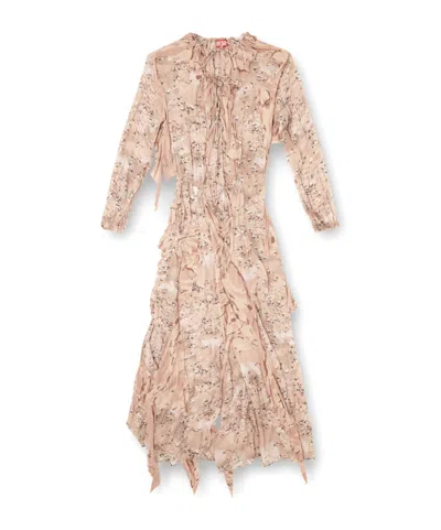Diesel D-azzling-r1 Ruffled Print Maxi Dress In Neutral