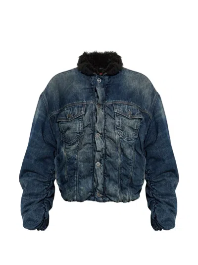 Diesel D-curly-fsj1 Faded-effect Ruched-detail Jacket In Blue