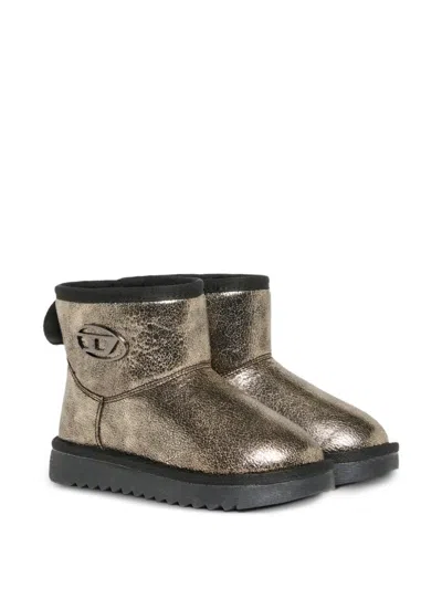Diesel Kids' D-daaten Crackle-effect Boots In Gold
