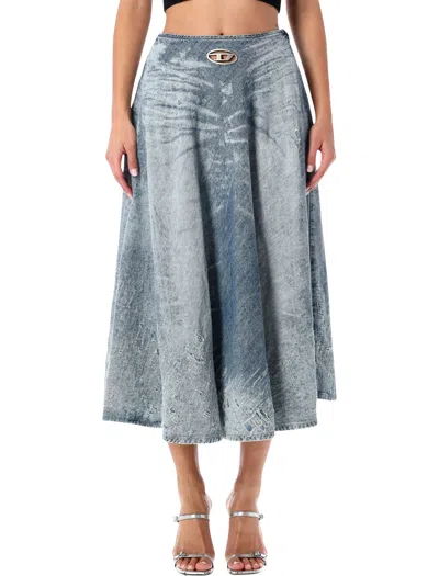 Diesel De-annet Blue Denim Midi Skirt In Multi