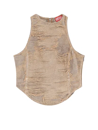 Diesel De Astro Fsg Cotton Top Destroyed Effect In Beige