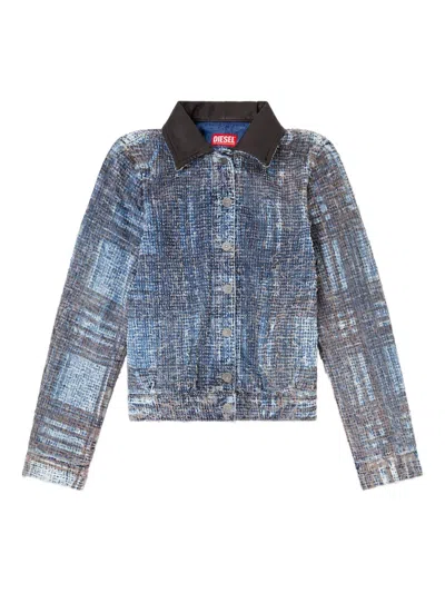 Diesel De-ateli Prince Of Wales Leather Collar Jacket In Blue