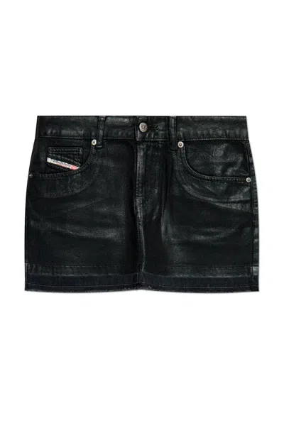 Diesel Mini Skirt In Coated Tailoring Denim In Black