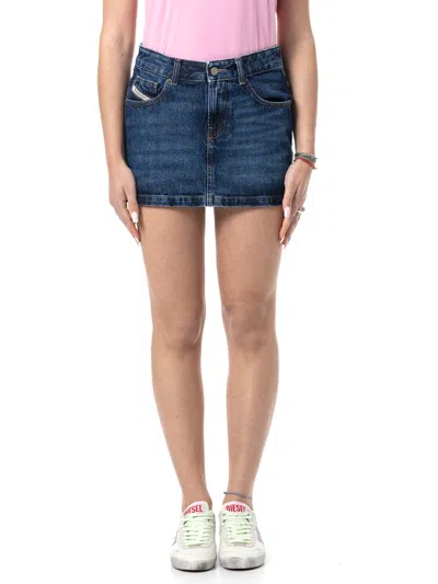 Diesel De-ron Whiskering Effect Denim Mini Skirt In Blue