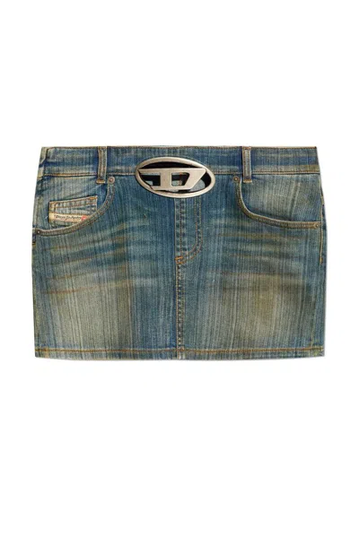 Diesel Logo-plaque Denim Mini Skirt In Blue