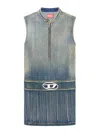 Diesel De-dame-s Logo-plaque Minidress In Dark Wash