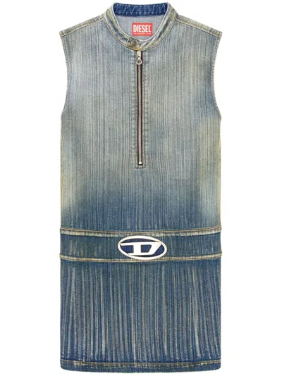 Diesel De-dame-s Logo-plaque Minidress In Dark Wash