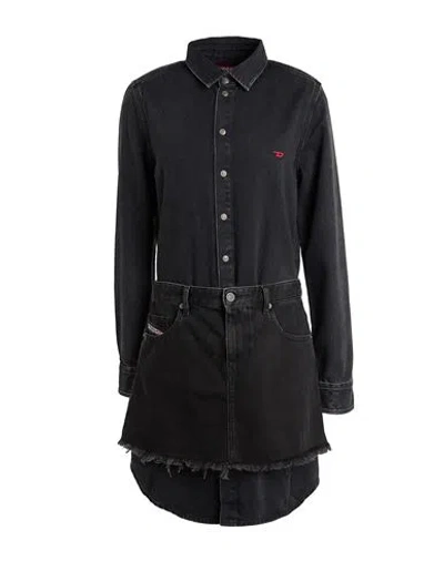 Diesel Black Solid Shirt Collar Mini Dress