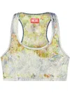 Diesel Cropped Top In Flower Devoré Denim In Yellow