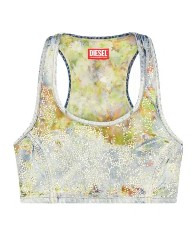 DIESEL DIESEL DE-DETOP-FSE DENIM EMBELLISHED CROPPED TOP