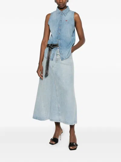 Diesel De-eazy-sl Buttoned Sleeveless Top In Blue