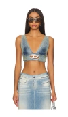 Diesel Top Bralette In Denim Streaky In Light Denim